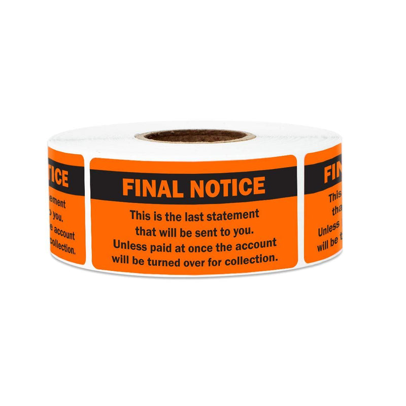 600 Labels - Final Notice Stickers for Billing, Collections, Final Notices & Accounting (2.25 x 1 inch, Orange, 2 Rolls) Final Notice (2 X 1) - LeoForward Australia