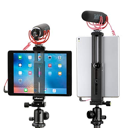  [AUSTRALIA] - Aluminum iPad Tablet Tripod Mount Light Attachment with ipad,7.9-12.9 inches Adjustable Clamp with Cold Shoe Mount Compatible with iPad Mini iPad 2/3/4, iPad Air/Air2, iPad Pro Video Recording