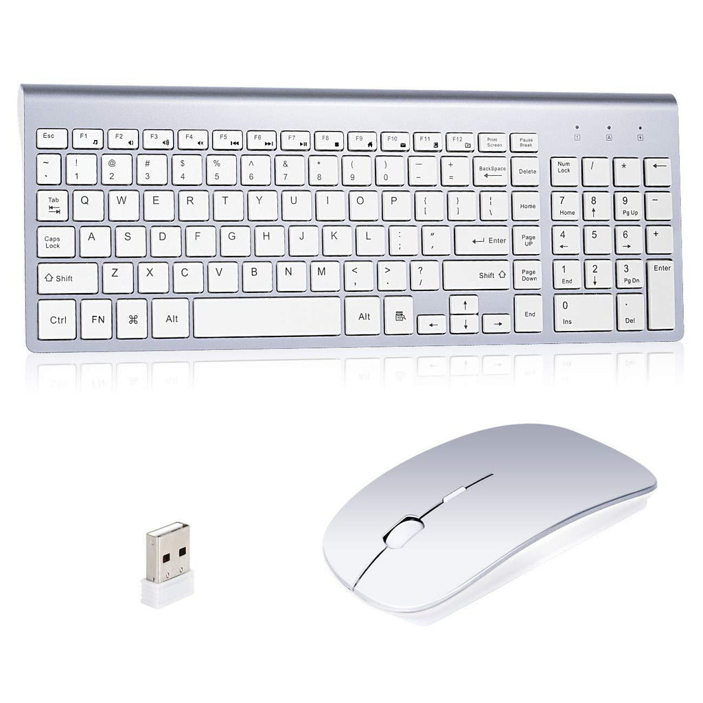  [AUSTRALIA] - Wireless Keyboard and Mouse Combo, Kang RUI 2.4G USB Full Size Ultra Slim Compatible with MAC PC Laptop Ultra-Thin Laptop Desktop, Available for Windows OS Android DPI800/12200/1800 Mute (Silvery-2) silvery-2