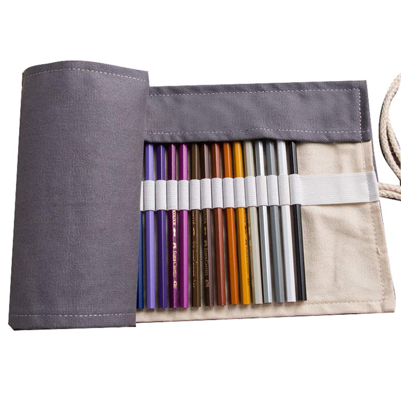 Canvas Colored Pencil Roll Wrap 36/48/72 Holder (Pencils NOT Included) Multiuse Canvas Pen Curtain Manual Pencil Holder (Grey, 48 Capacity) (Grey, 48 Capacity) - LeoForward Australia