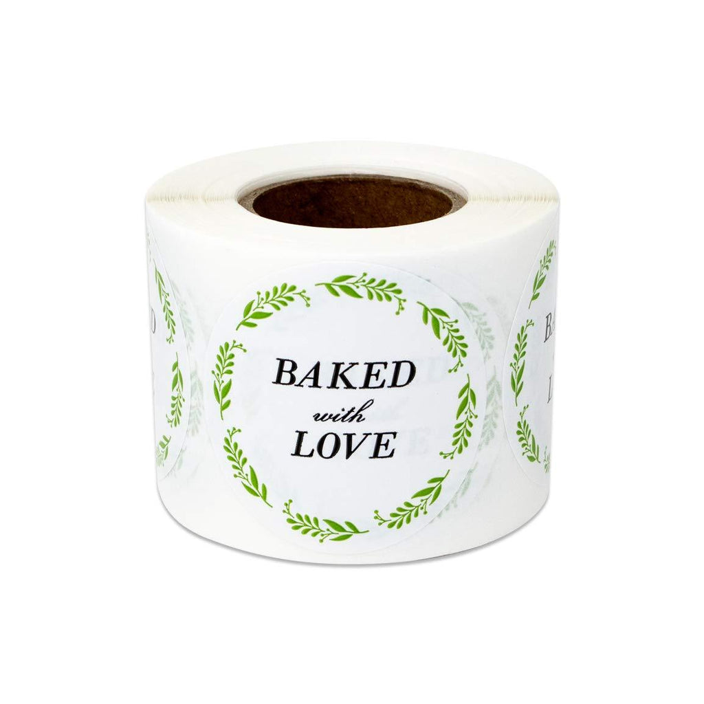 300 Labels - Baked with Love Stickers for Handcrafted Bakeries Dessert Shop (1.5 Inch - 1 Roll) - LeoForward Australia