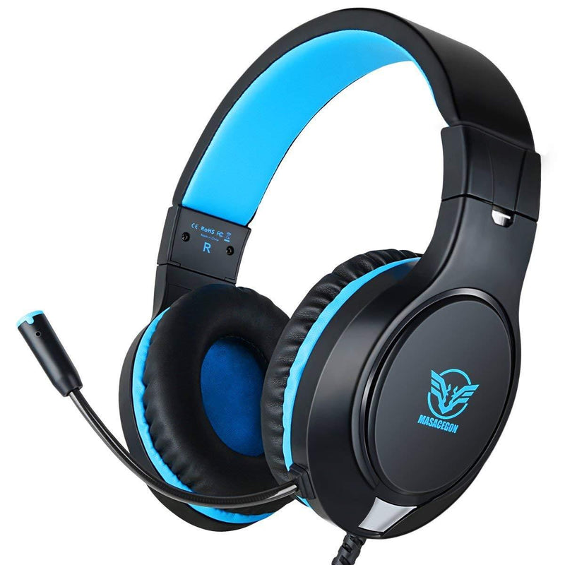  [AUSTRALIA] - Gaming Headset for Nintendo Switch, Xbox One, PS4, PS5, Bass Surround and Noise Cancelling with Flexible Mic, 3.5mm Wired Adjustable Over-Ear Headphones for Laptop PC iPad Smartphones (Blue-Black) Blue-Black