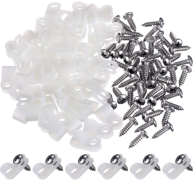  [AUSTRALIA] - Hicarer 50 Pack R-Type Cable Clip Wire Clamp, Nylon Screw Mounting Cord Fastener Clips with 50 Pack Screws for Wire Management (1/4 Inch) 1/ 4 Inch