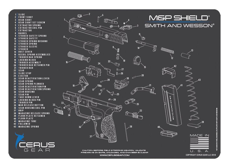 Cerus Gear M&P Shield Schematic Promat, Charcoal Gray/Cerus Blue, 12" x 17" - LeoForward Australia