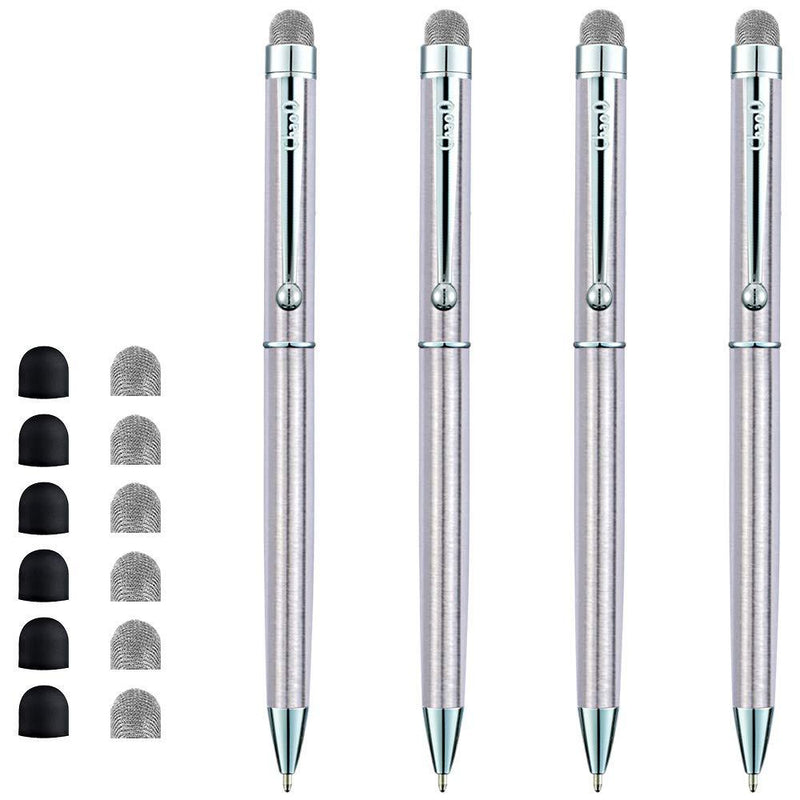 ChaoQ Mesh Stylus Ballpoint Pens (Black Ink), for iPad, iPhone, Kindle Fire All Capacitive Touch Screen Devices, with 6 Replaceable Mesh Tips and 6 Replaceable Rubber Tips (4 Pack/Silver) Silver - LeoForward Australia