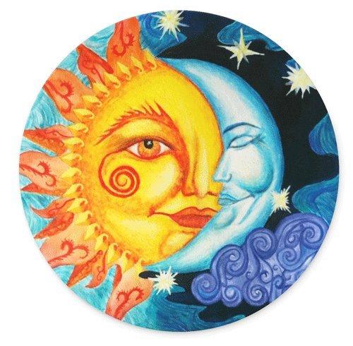 QJ CMJ Round Mouse pad Gaming Mouse Pad Rubber Round Mouse Mat（7.87inchx7.87inch） (Sun and Moon Drawring) Sun and Moon Drawring - LeoForward Australia