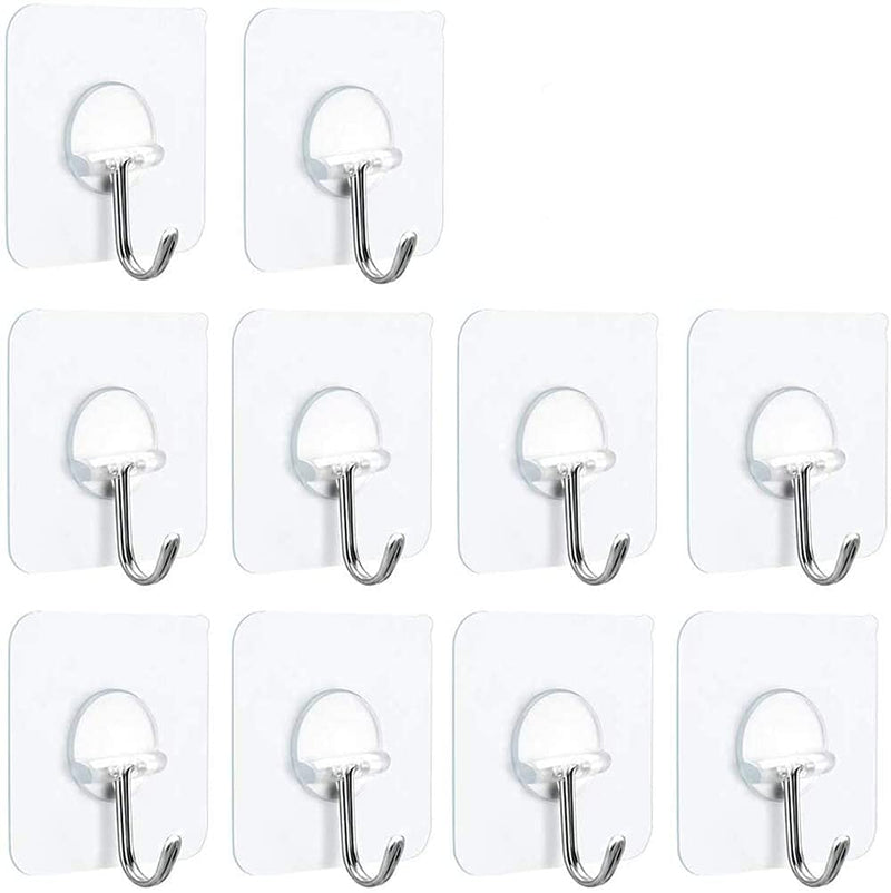  [AUSTRALIA] - Fotosnow Adhesive Hooks Heavy Duty 15lbs(Max) Transparent Wall Hooks Reusable Seamless Shower Hooks Stick on Hooks for Hanging Bathroom Kitchen Outdoors -10 Pack