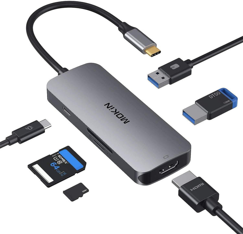  [AUSTRALIA] - MOKiN USB C Adapter for MacBook Pro/Air 2019,Mac Dongle ,6 in 1 Multiports USB-C Hub to 2 USB 3.0 4K HDMI SD TF Card Reader and USB-C 100W PD Adapters