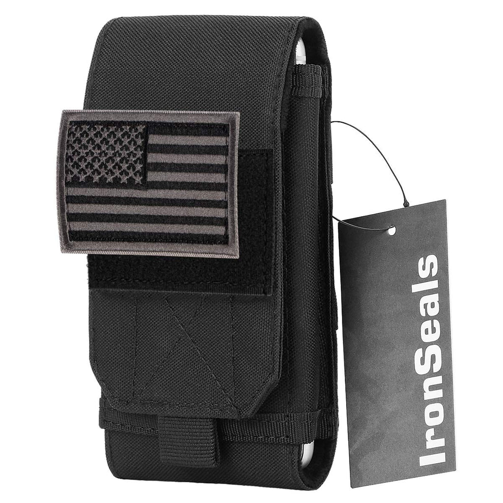  [AUSTRALIA] - IronSeals Tactical Molle Phone Cover Case, Heavy Duty Loop Belt Holster Pouch with Flag Patch for iPhone 13 Pro Max/13 Pro/13/12 Pro Max/12 Pro/12/11 Pro Max/Xs Max/XR/X, Samsung S21/S20/S10, Size L Black #1