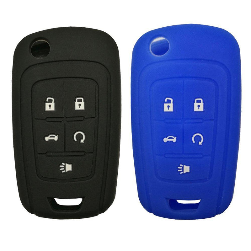  [AUSTRALIA] - Keyless Entry Remote Key Fob Skin Cover Protective Silicone Rubber key Jacket Protector for Chevrolet Camaro Cruze Volt Equinox Spark Malibu Sonic (1 Black + 1 Blue) 1 Black + 1 Blue