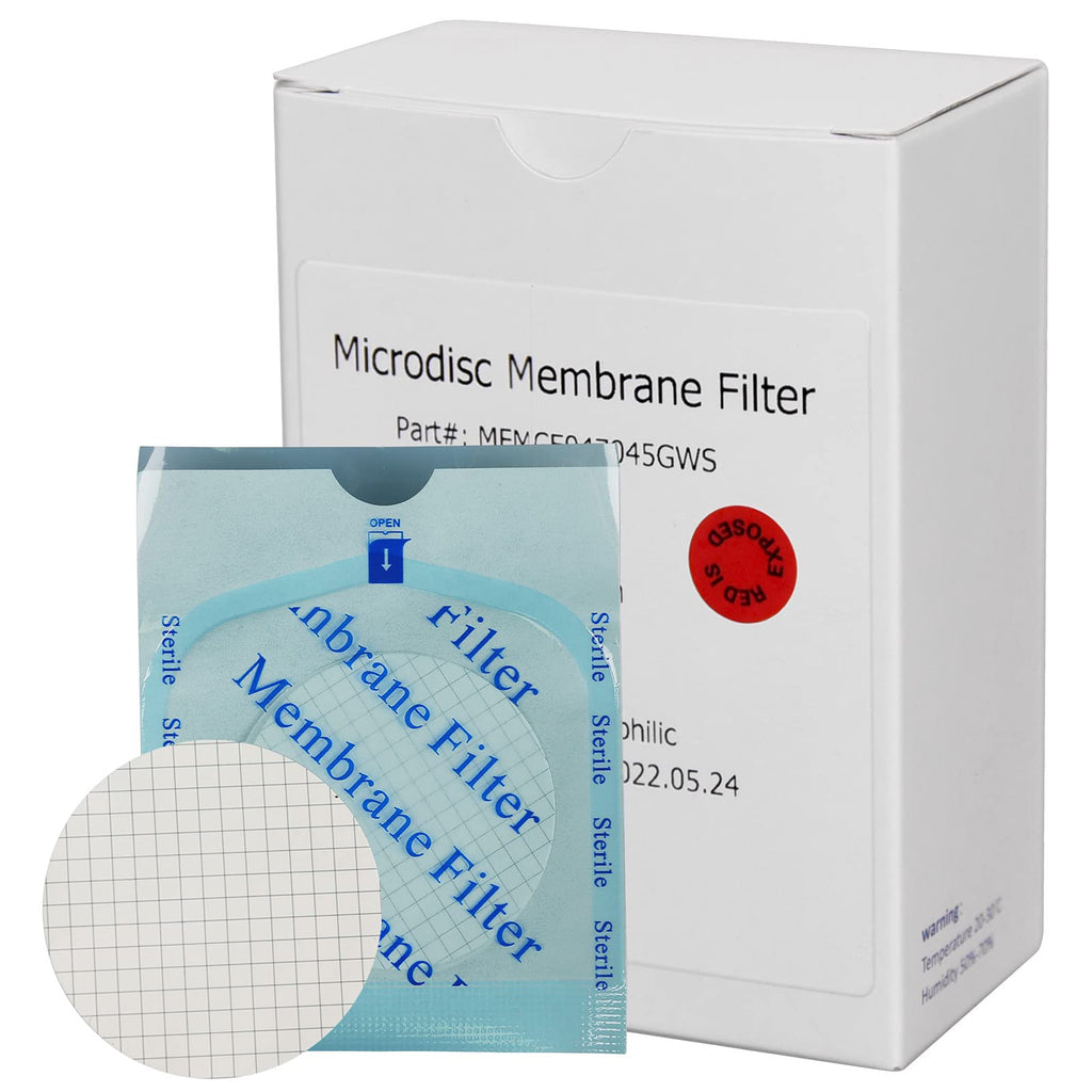 MCE Micro Disc Membrane Filter, Sterile Gridded Individual Pack, 47mm Diameter and 0.45um Pore Size Hydrophilic Filter Paper, Pack of 100 - LeoForward Australia