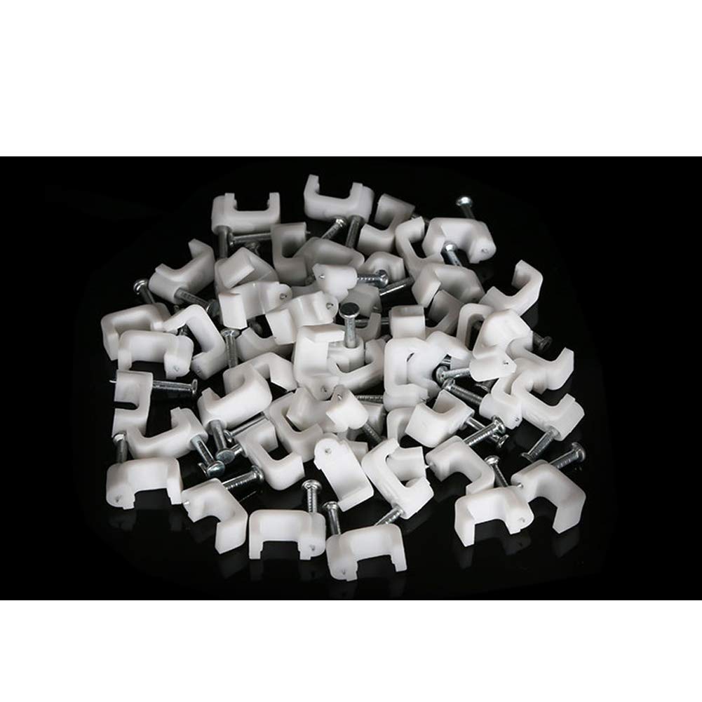  [AUSTRALIA] - 200 PCS 6mm Flat Ethernet Cable Wire Clips Single Coaxial Cable Clamps with Nail for Ethernet Cable Management