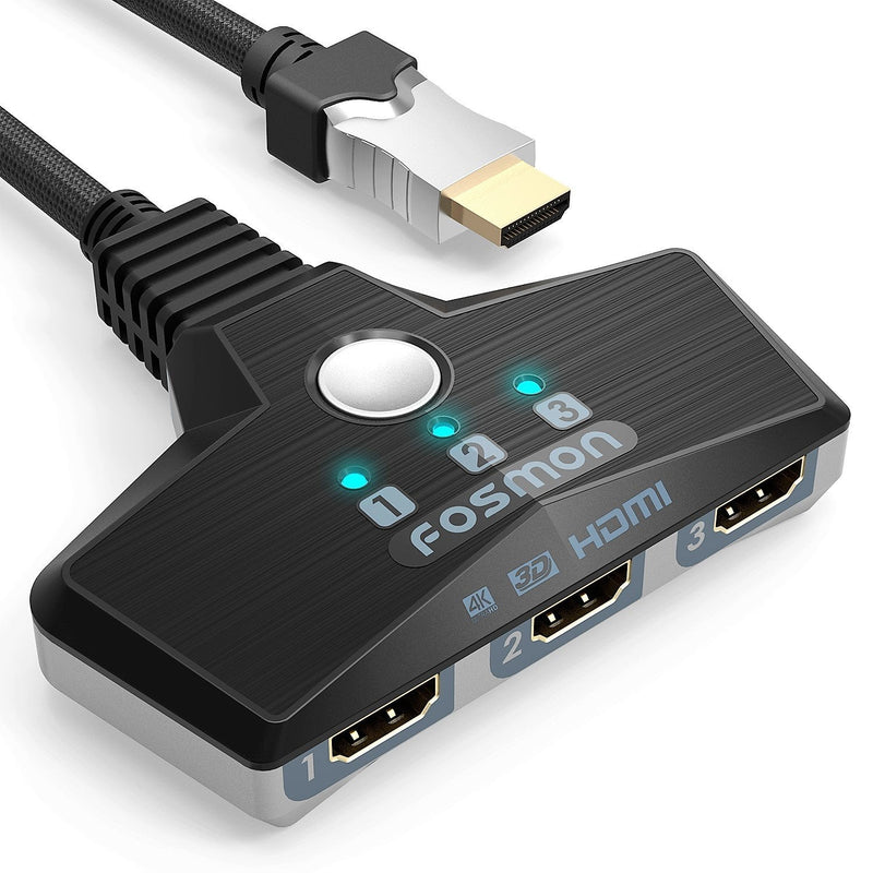  [AUSTRALIA] - Fosmon 3-Port HDMI 2.0 Auto Switch 4K 60Hz, 3x1 Switcher Automatic UHD 3D HDR Full HD 1080P 60Hz HDCP 2.2, HDMI Splitter Hub Compatible with Apple TV Roku Fire TV Stick HDTV PS4 Xbox One Chromecast 3