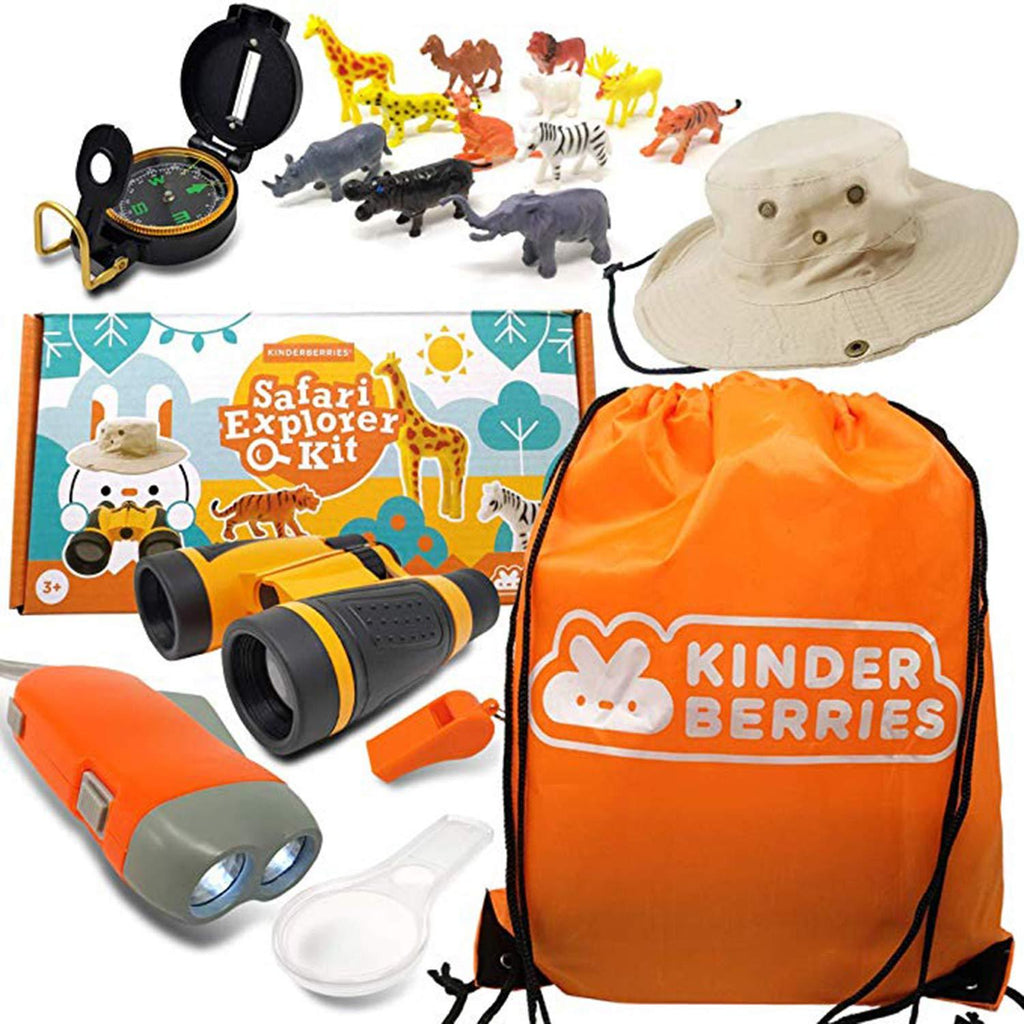 WhizBuilders Kids Explorer Kit : Outdoor Binoculars , Animal Figurines , Hand Crank Flashlight , Safari Boonie Hat , Camping Gear , Magnifying Glass , Compass , Educational Toddler Toys for Kids - LeoForward Australia