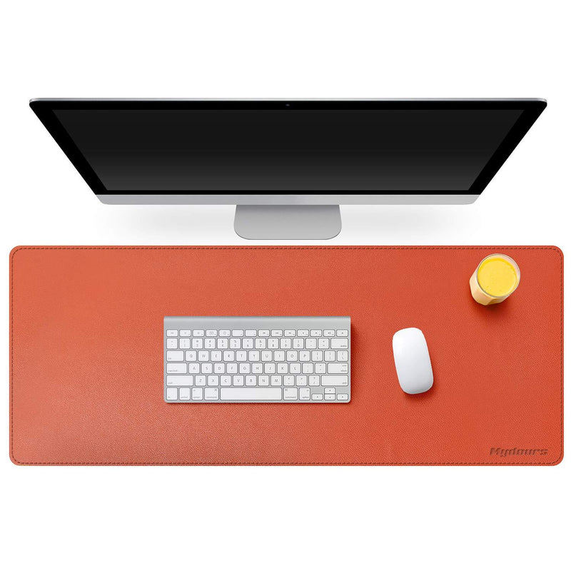 Mydours Dual Sided Desk Mat, 37.4" x 15.7" PU Leather Desk Pad Desk Blotter Protector Extended Mouse Pad Writing Pad Large Gaming Mouse Mat Home Office Accessories (Orange) Orange 95x40cm - LeoForward Australia