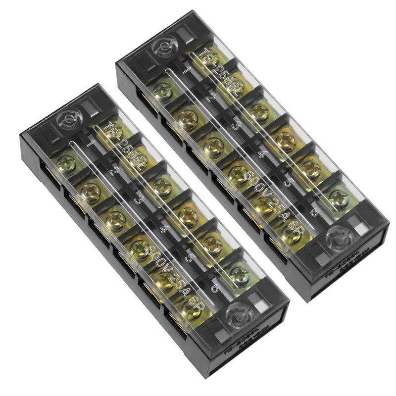  [AUSTRALIA] - uxcell 2 Pcs Dual Rows 6 Positions 600V 25A Cable Barrier Block Terminal Strip TB-2506L