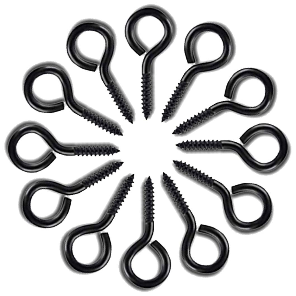  [AUSTRALIA] - ECKJ Small Screw Eye Hooks Metal Eye Hook 90 Pieces Black Zinc Plated Metal Cup Hooks Eye Shape Screw Hooks Self Tapping Screws Hooks Ring 0.79 Inch 20mm 90PCS