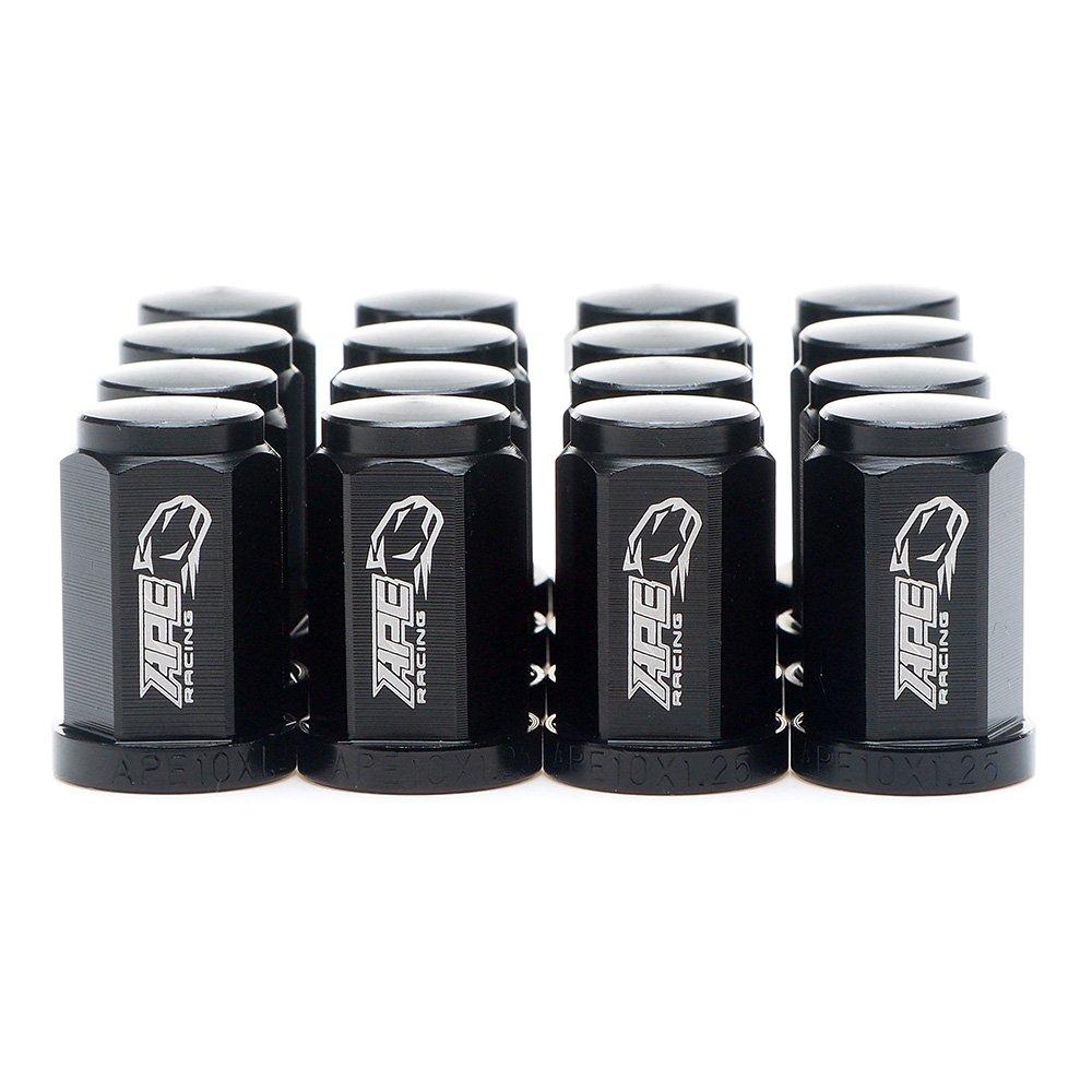  [AUSTRALIA] - Black Flat Wheel Lug Nuts - APE RACING 10x1.25mm 17mm Hex Head Forged 7075-T6 Aluminum Flat Base Lugnuts (Pack of 16) For ATV UTV, Extremly Light Weight And Corrosion Resistance FLAT SEAT