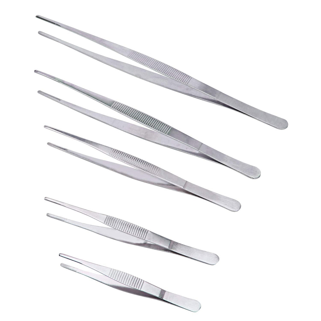  [AUSTRALIA] - Senkary 5 Pieces Stainless Steel Tweezer Set (12" 10" 8" 6.3" 4.9"), Long tweezers with Precision Serrated Tips for Kitchen, Garden, Food