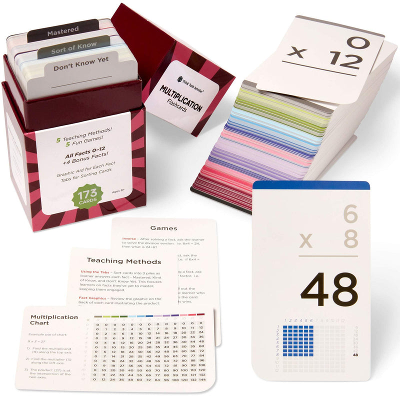 Think Tank Scholar 173 Multiplication Flash Cards (Award Winning) Full Set (All Facts 0-12) | Best for Kids in 3rd, 4th 5th, 6th Grade & Homeschool | Learn Math Manipulatives | Games & Chart Included Flash Cards Only - LeoForward Australia