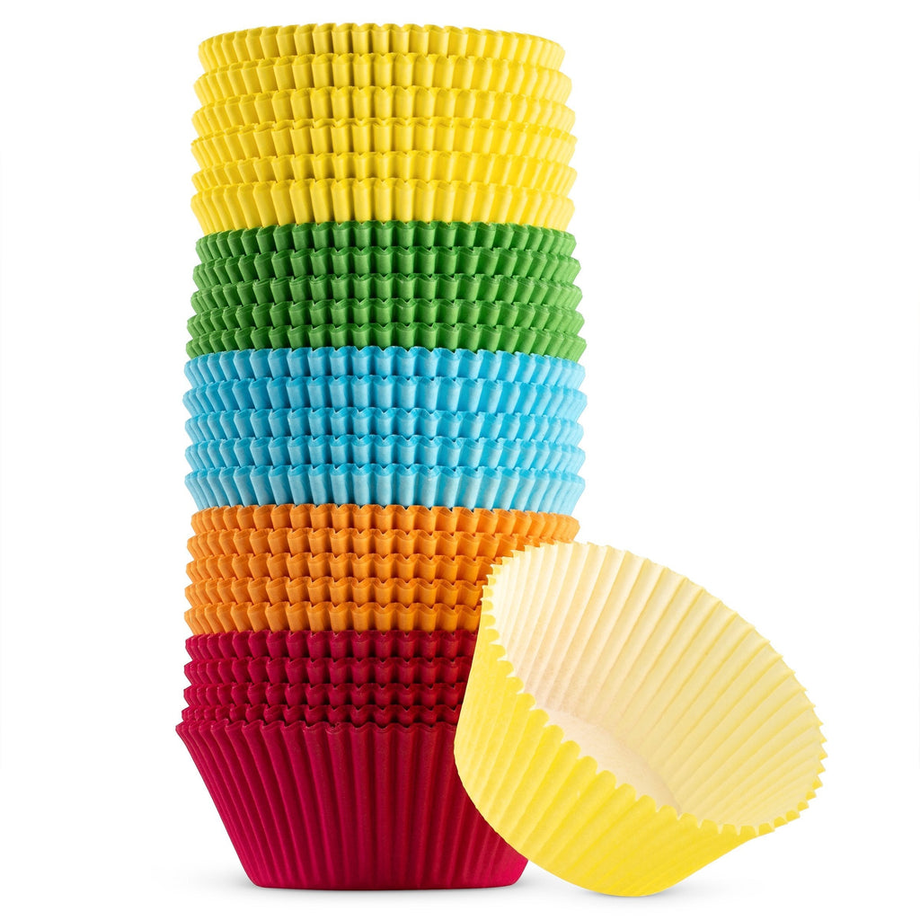  [AUSTRALIA] - Green Direct Cupcake Liners - Standard Size Cupcake Wrappers to use for Pans or carrier or on stand - Multi bright Colors [Blue - Red - Yellow - Green - Orange] Paper Baking Cups Pack of 500 1 Multi Colors