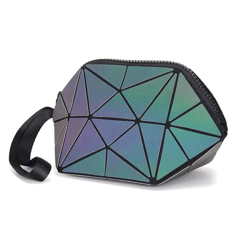 Longjet Small Makeup Bag Holographic Geometric Foldable Cosmetic Pouch for Purse Cute Travel Accessories with Zipper and Wrist Strap (Luminous) Luminous - LeoForward Australia