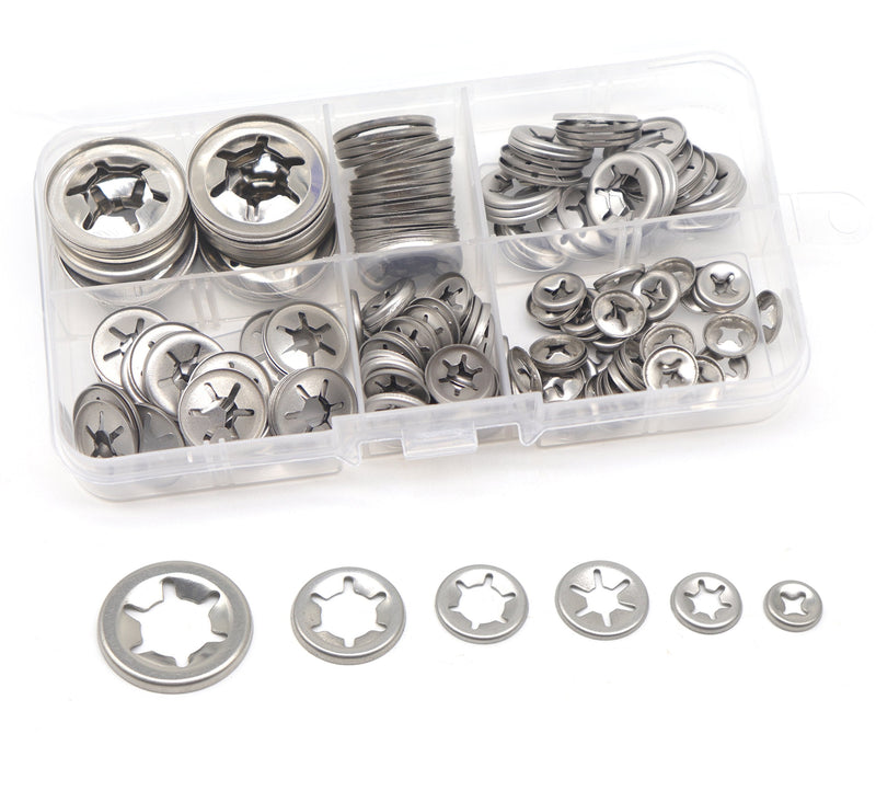  [AUSTRALIA] - cSeao 150pcs 304 Stainless Steel Starlock Internal Tooth Push On Locking Washers Assortment Kit, M3/ M4/ M5/ M6/ M8/ M10/ M12
