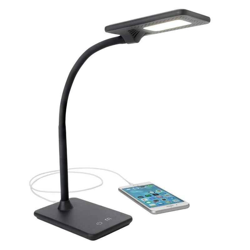 Newhouse Lighting NHDK-ZL-BK Zlata LED Desk Lamp with USB Charger, Touch Dimming and Color Change for Office Use, Black - LeoForward Australia