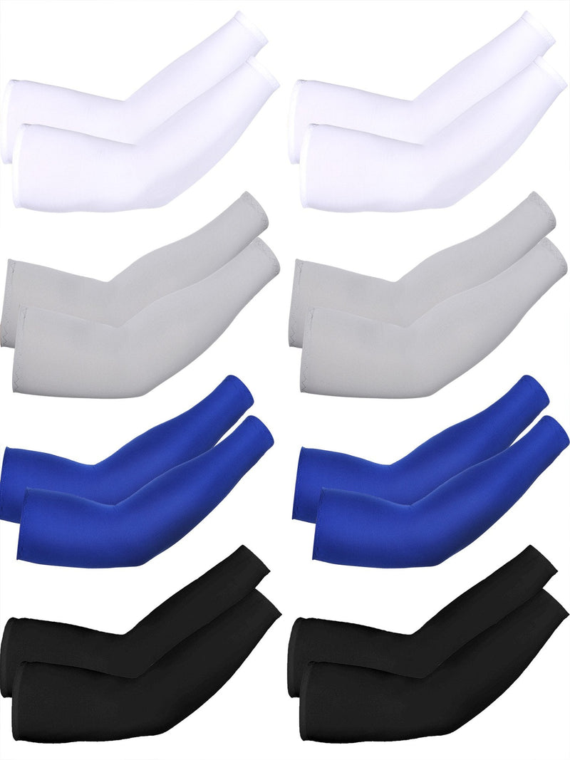  [AUSTRALIA] - 8 Pairs Unisex UV Protection Arm Cooling Sleeves Ice Silk Arm Cover (White Black Grey Blue, Ice Silk)