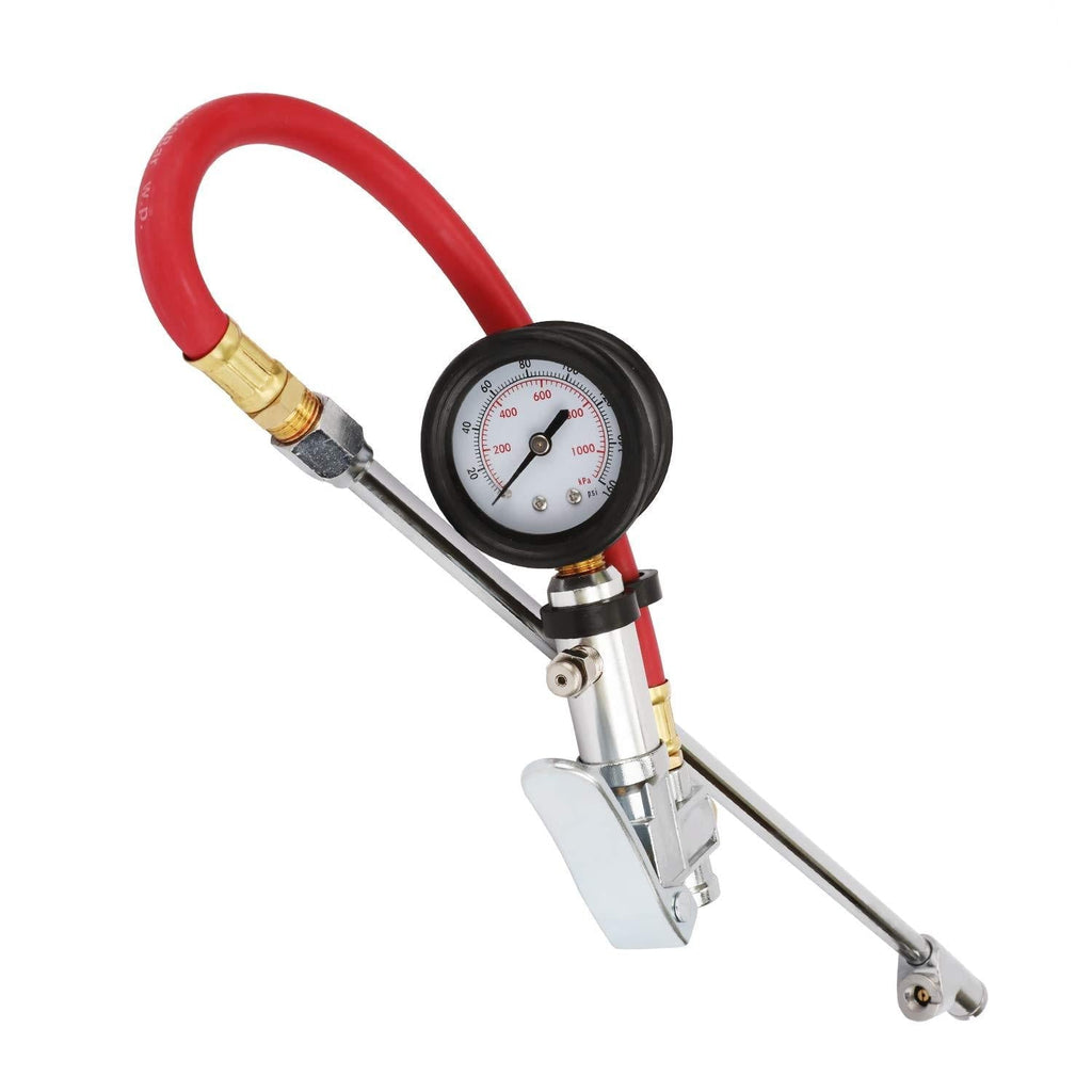  [AUSTRALIA] - WYNNsky Tire Inflator with Tire Pressure Gauge, Extended Straight-on Air Chuck with 12 Inch Rubber Air Hose