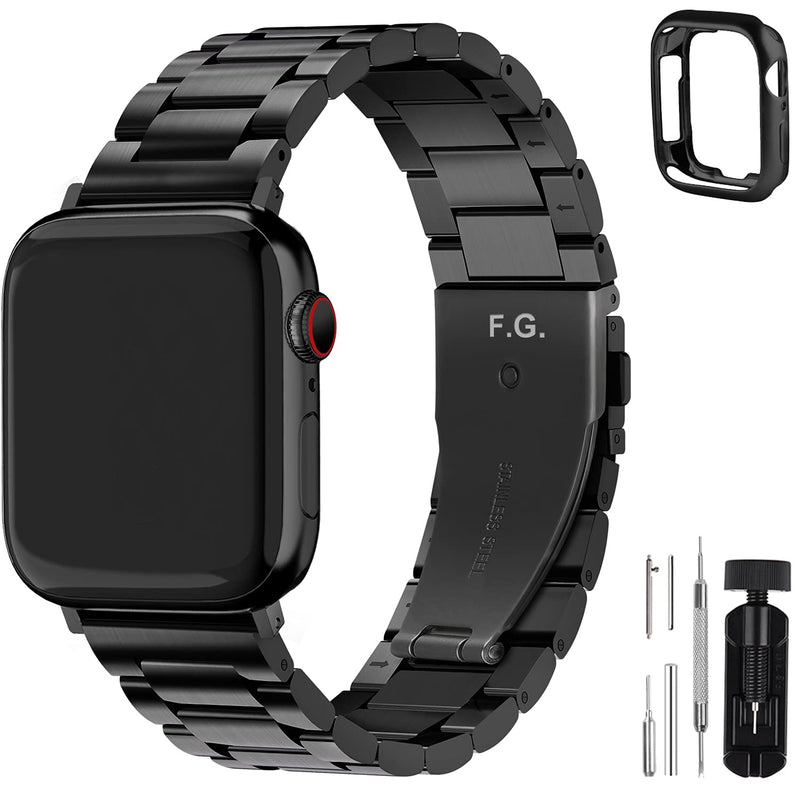  [AUSTRALIA] - Fullmosa Compatible Apple Watch Band 42mm 44mm 45mm 38mm 40mm 41mm, Stainless Steel iWatch Band for Apple Watch Series 7/6/5/4/3/2/1/SE, 38mm 40mm 41mm Black