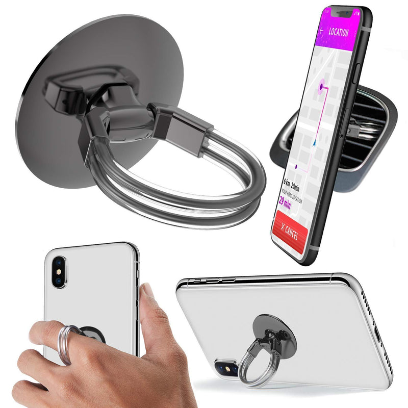  [AUSTRALIA] - Aduro Phone Ring Holder [3-in-1] - Phone Ring, Phone Stand, Phone Car Vent Mount, Finger Grip Phone Holder for All iPhone, Samsung Galaxy (Black) Black