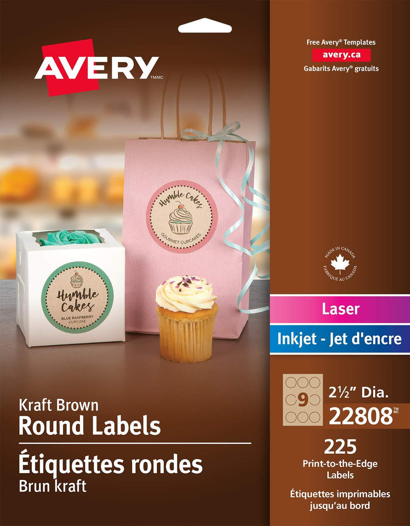 Avery Print-To-The-Edge Kraft Brown Round Gift Labels, 2-1/2 Inch, Pack of 225 (22808) - LeoForward Australia