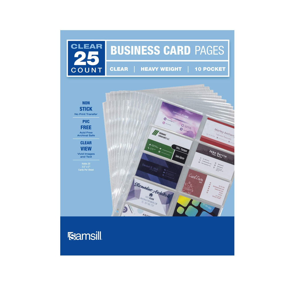  [AUSTRALIA] - Samsill Business Card Sleeves, 25 Pack Holds 500 Business Cards, 3.5 x 2 Inch, 20 Per Page, Archival Safe, 3 Hold Punched, Fits 8.5 x 11 Inch Ring Binder