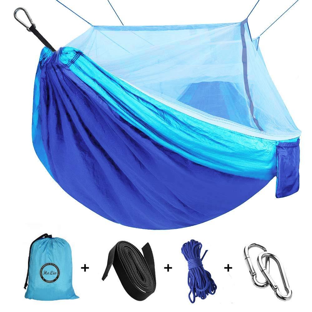  [AUSTRALIA] - Camping Hammock with Net Mosquito, Parachute Fabric Camping Hammock Portable Nylon Hammock for Backpacking Camping Travel, Double Single Hammocks for Camping 110"(L) x 59"(W)