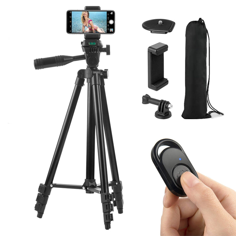  [AUSTRALIA] - Polarduck Camera Mount Phone Tripod Stand: 51-Inch 130cm Lightweight Travel Tripod for iPhone with Remote & Phone Holder & GoPro Adapter Compatible with iPhone & Android Cell Phone | Matte Black