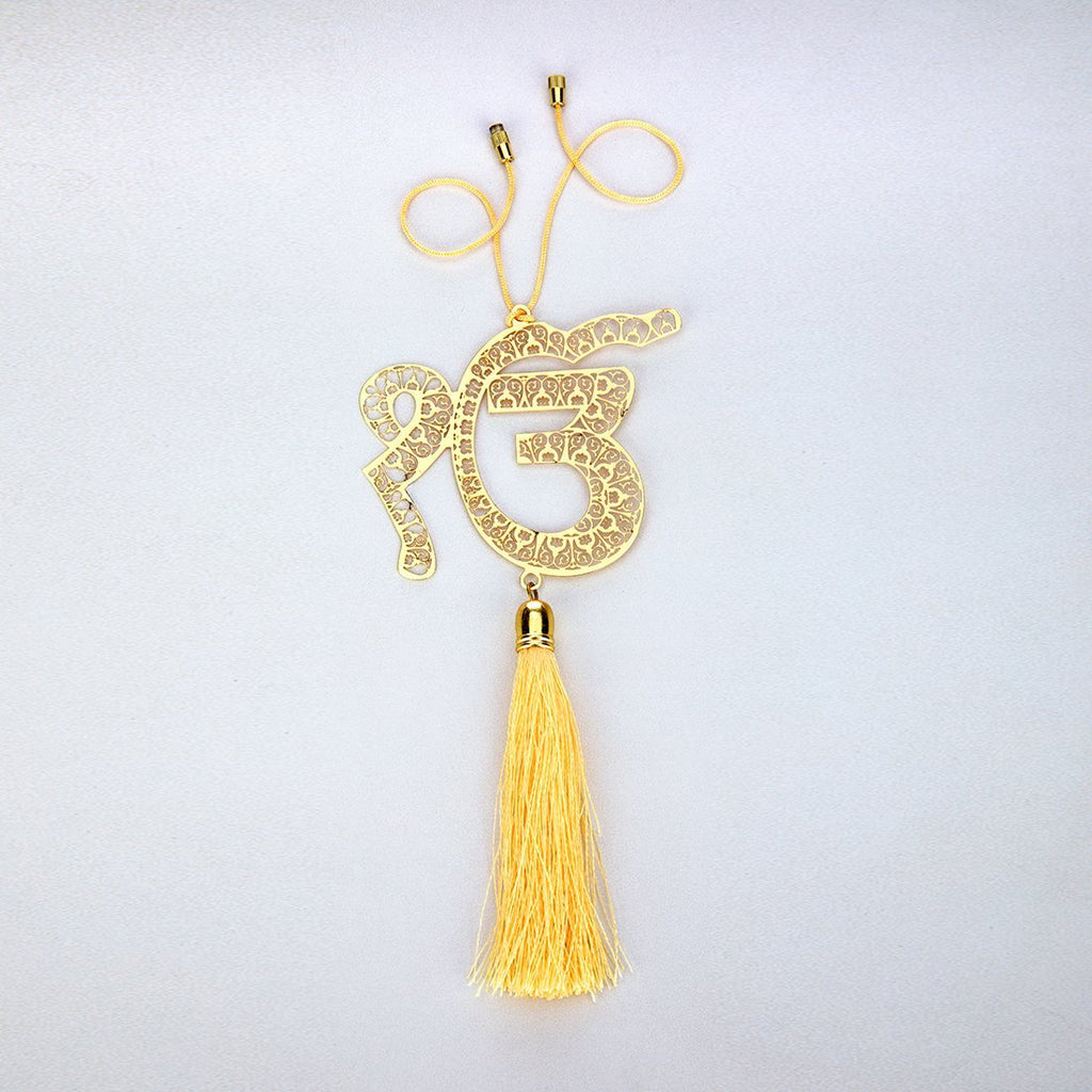 ADORAA Sikh Punjabi Ik Onkar Symbol - Rear View Mirror Car Hanging Ornament/Perfect Car Charm Pendant/Amulet - Accessories for Car Decor in Brass for Divine Blessings & Safety/Protection - LeoForward Australia