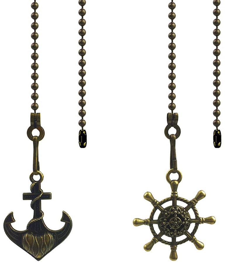  [AUSTRALIA] - Hyamass 2pcs Vintage Anchor and Wheel Charm Pendant Ceiling Light Fan Danglers Fan Pulls Chain Extender with Ball Chain Connector Anchor Wheel A