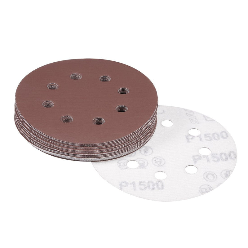  [AUSTRALIA] - uxcell 20Pcs 5 Inch 8 Hole Hook and Loop Sanding Disc 1500 Grit Flocking Sandpaper Random Orbital Sander Paper