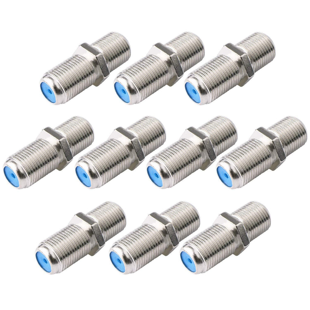 SAISN F81 Coaxial Cable Connector 3GHz F-Type RG6 Cable Extension Adapter (Pack of 10, Silver) 10 Pack - LeoForward Australia