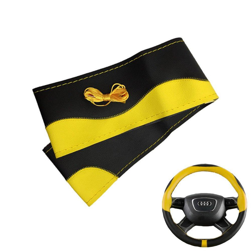  [AUSTRALIA] - Rayauto 15" 38cm Universal Mcrofiber Leather Car Steering Wheel Cover Stitching Style Black with Yellow Black&yellow