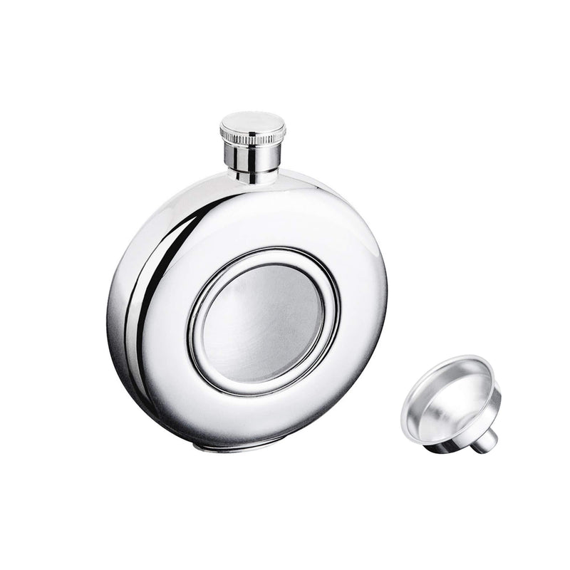  [AUSTRALIA] - iSavage 5oz Classic Round Mirror Finished Hip Flask with Transparent Glass Window, with a Funnel 18/8 Stainless Steel-YM122