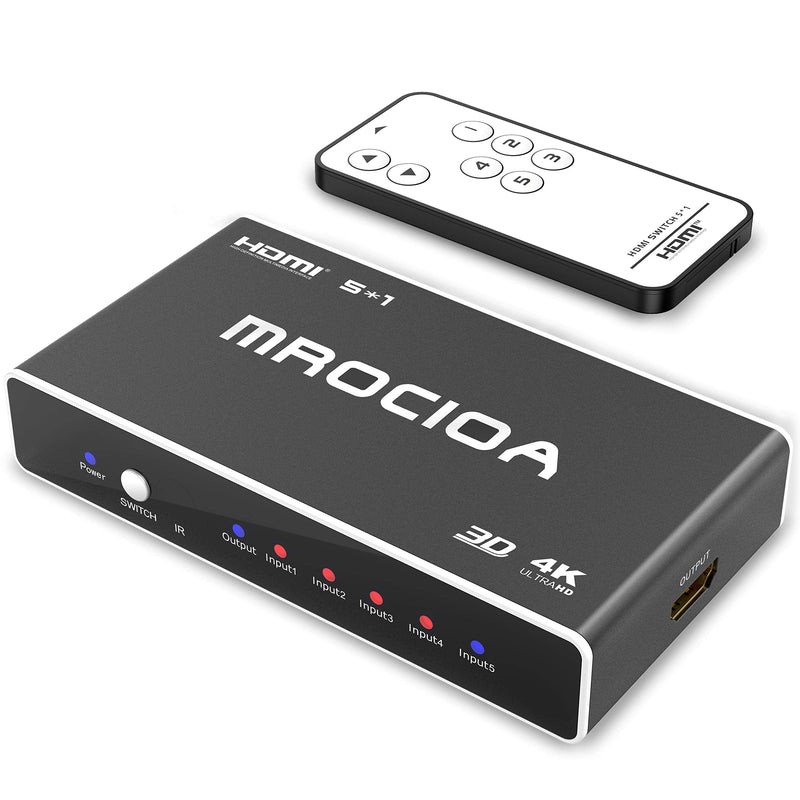  [AUSTRALIA] - Mrocioa HDMI Switch 4K 5 in 1 Out HDMI Switcher 5 Port with IR Remote Control HDMI 1.4 Splitter Support 4K@30Hz 2160P 1080P Switch 4K 5 Port 1.4 Black