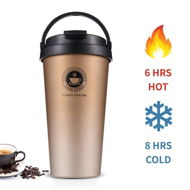  [AUSTRALIA] - Stainless Steel Vacuum Insulated Coffee Mug with Lid, Perfect Travel Cup for Hot and Cold Drinks, Thermal Coffee and Tea Mugs, Double Wall, Metal, Spill Proof, Leak Proof, 17 Ounce, Gold