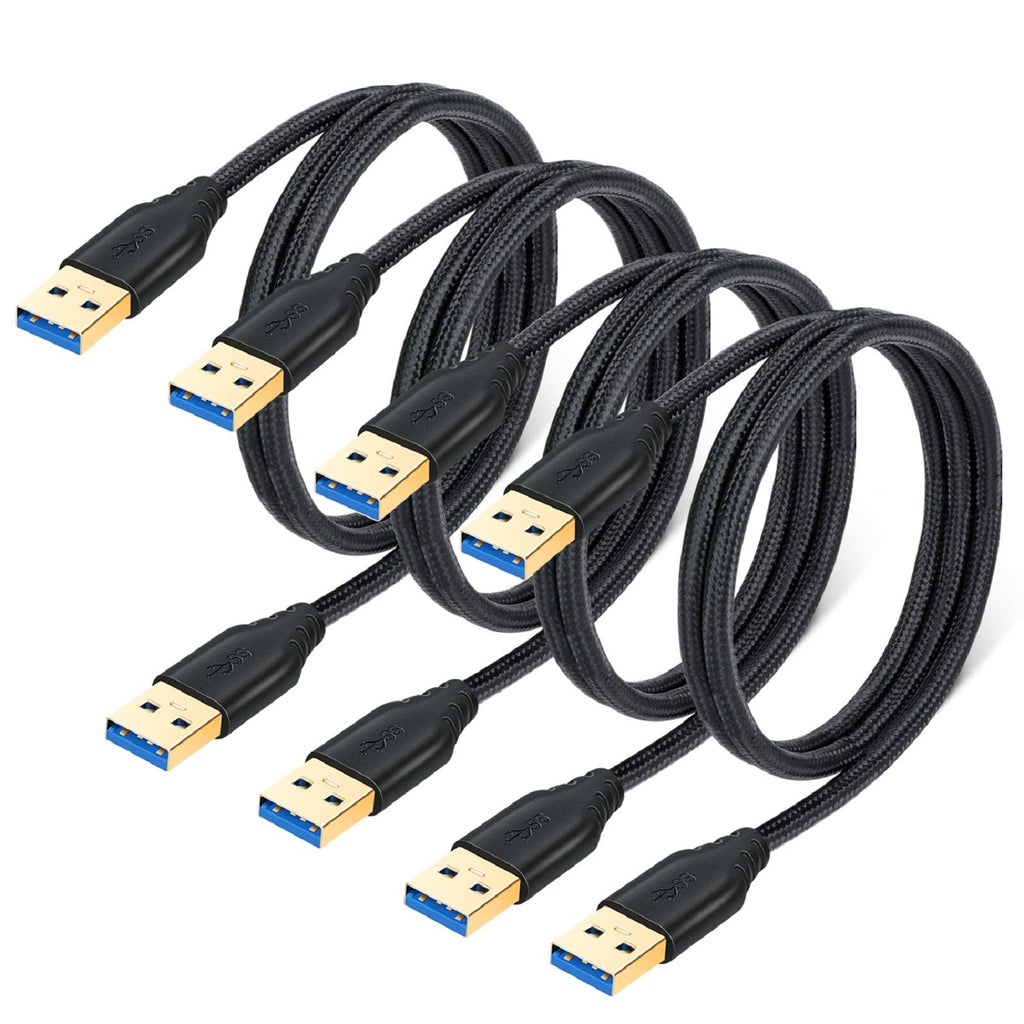 Besgoods 4-Pack 1M/3Ft Short USB 3.0 A to A Cable Braided Type A Male to Male USB Cable Double End Cord Compatible for Hard Drive Enclosures, Laptop Cooling Pad, DVD Players - Black Black Black Black Black - LeoForward Australia