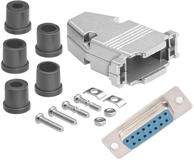  [AUSTRALIA] - CompuCablePlusUSA.com Best DB15 Female Solder Cup Connector Kit with Metal Shielded Hood Best+Strain Relief Grommets. Complete DB15 Female Solder Type DIY Set Fix/Make/Assembly Your own DB15 Cable.