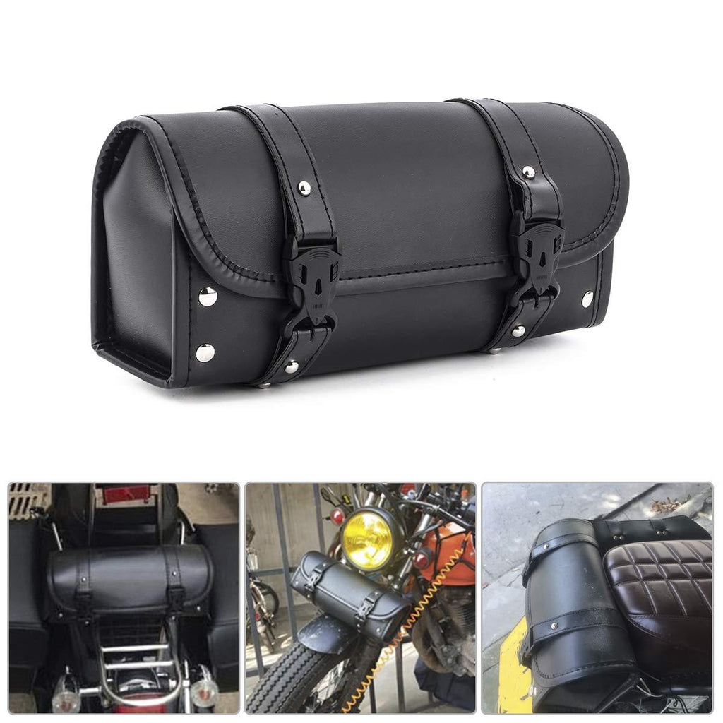  [AUSTRALIA] - Motorcycle Tool Bag, Universal PU Leather Motorcycle Fork Bag Saddlebags Handlebar Bag Sissy Bar Storage Tool Bag for Honda Kawasaki Suzuki Yamaha Sportster (Black-1) Black-1