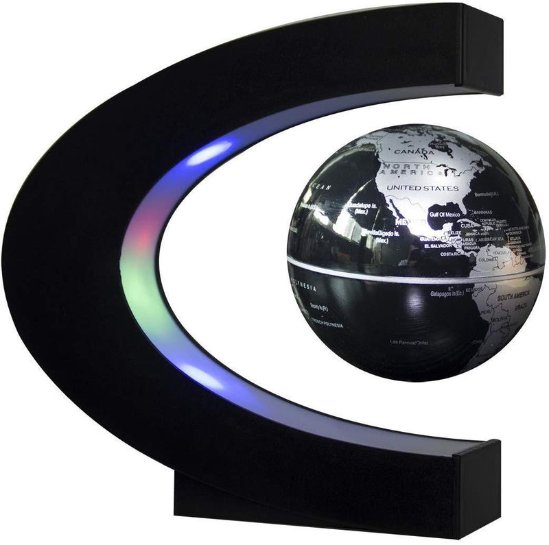 Trenzsary Floating Globe with LED Lights C Shape Magnetic Levitation Floating Globe World Map for Desk Decoration (Black) Black - LeoForward Australia