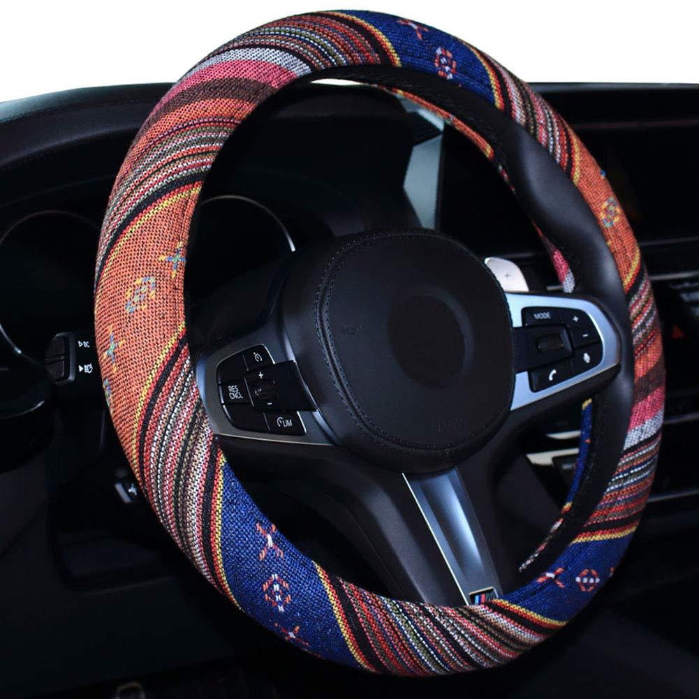  [AUSTRALIA] - SHIAWASENA Car Steering Wheel Cover, Coarse Flax Cloth, Ethnic Style, Universal 15 Inch Fit, Anti-Slip Sweat-Absorbent (1#) 1#