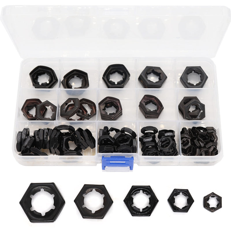  [AUSTRALIA] - Pushnuts Kit, cSeao 105pcs Black Push On Lock Nuts Assortment Kit, M6/ M8/ M10/ M12/ M14 M6/ M8/ M10/ M12/ M14 Black Reverse 105pcs